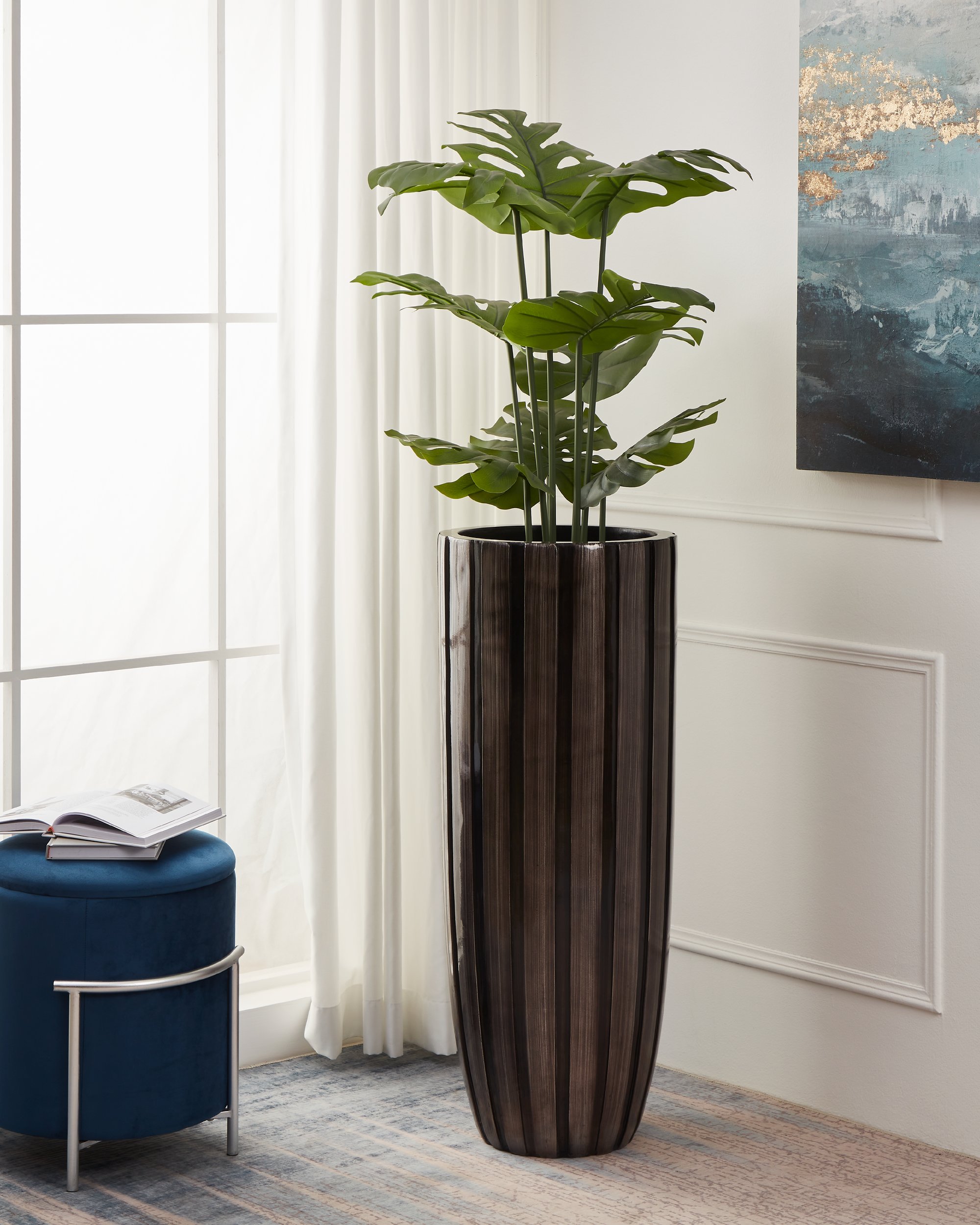 428202	 DUNNAMORE padlóváza, fekete-ezüst, Ma 91cm