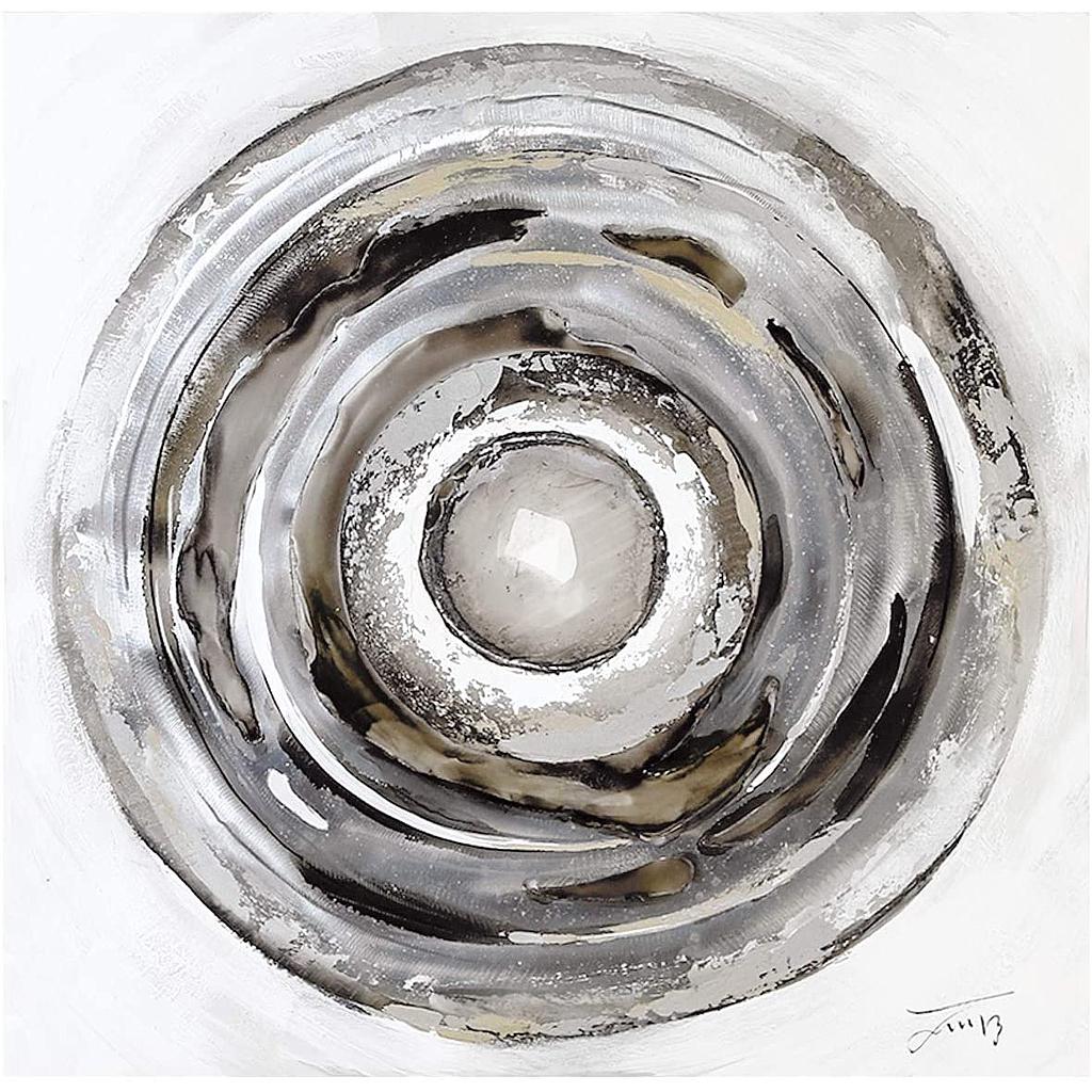 131941 Kör vászonkép fehér/szürke/ezüst, kerek alumínium aplikációval, 80x80cm"k"