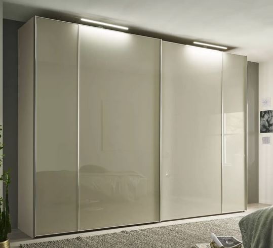 Sonett tolóajtós szekrény, homok dekor-homok üveg, króm, EXTRA belső kiegészítőkkel, 249x222x68cm