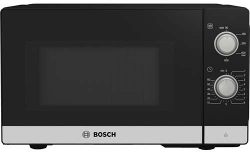 Bosch FFL020MS2 szabadonálló mikrohullámú sütő, Fekete/Nemesacél, balos nyitás, 800 W, 20L, 260 x 442 x 345 mm