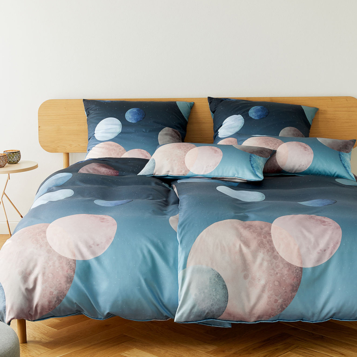 E14AV496E ágyneműhuzat Elegante/Moons.kék alapon bolygó 100% pamut"k"