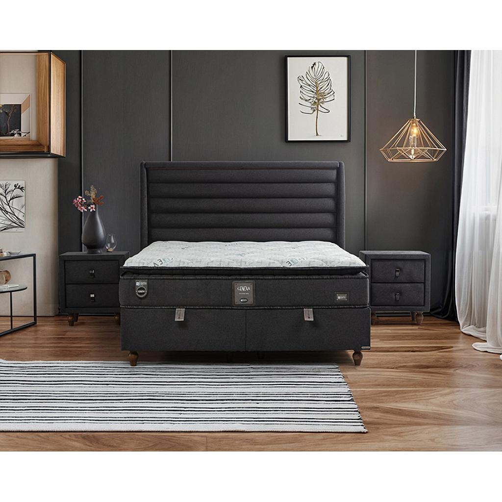 Havanna Boxspring ágyszett világítással (ágyneműtartós ágy matraccal) antracit ,180x200